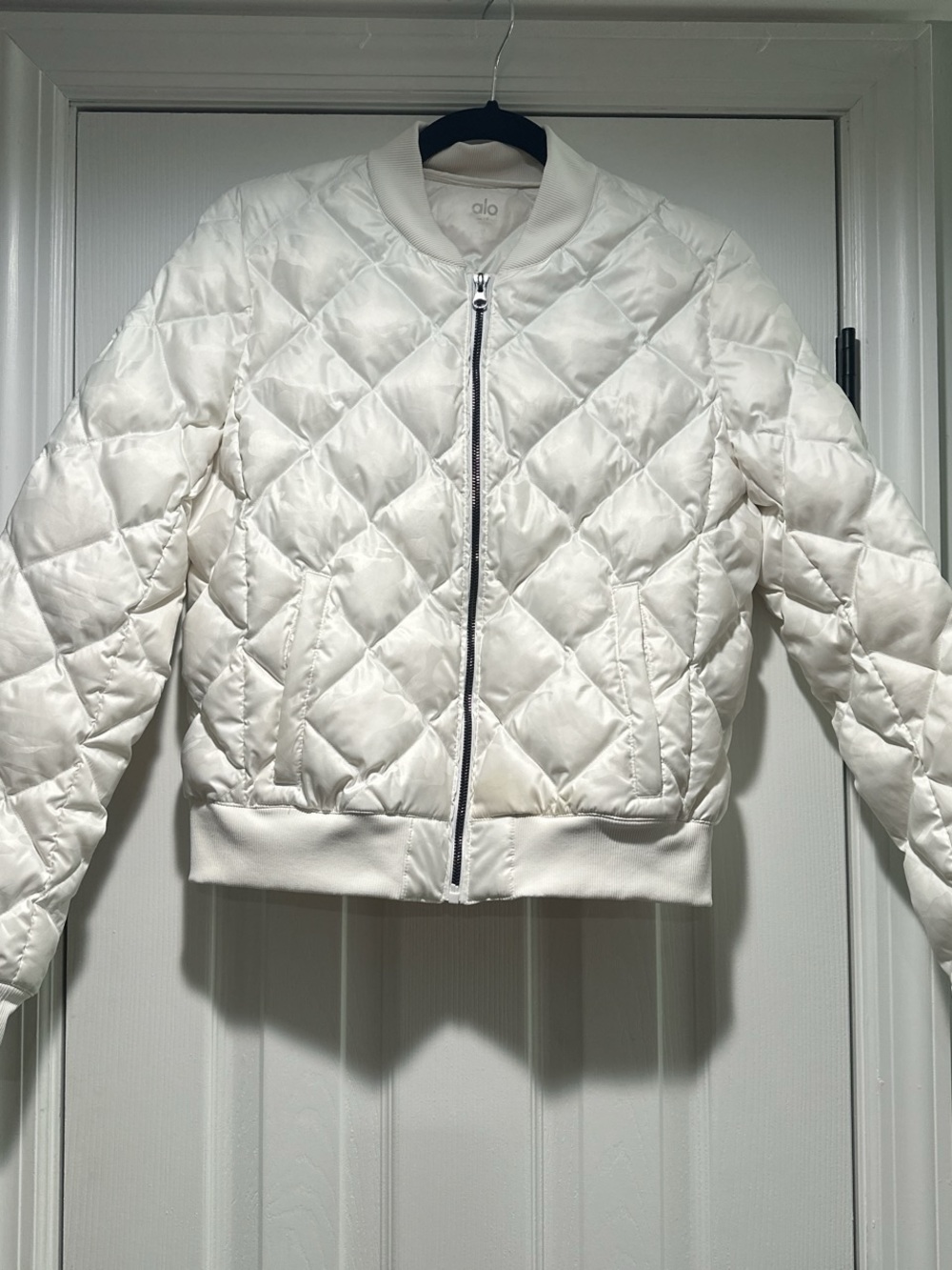 ALO Yoga Quilted Satin Bomber Jacket - White Camo